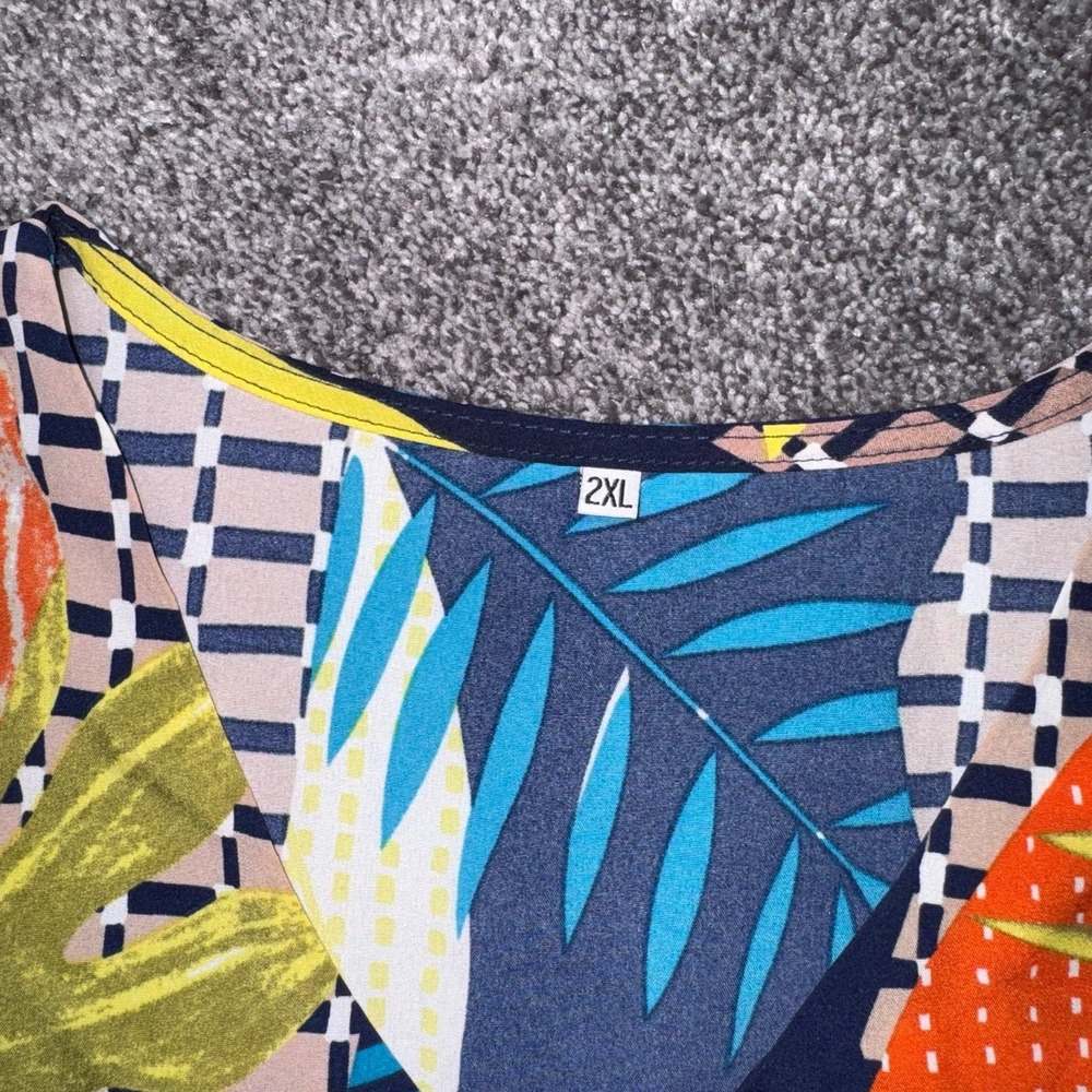 Women's Colorful Vibrant Tropical & Geometric Checkered Pattern Tunic Dress 2XL - Picture 2 of 12